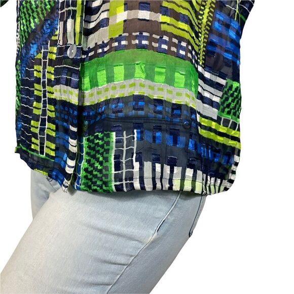 RUBY RD Green And Blue sheer blouse - Picture 4 of 7